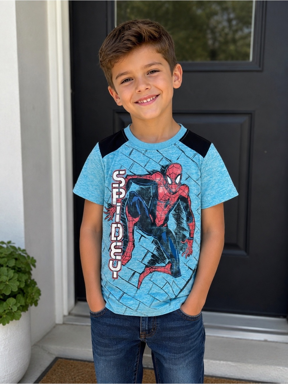 Marvel Spider-Man "Spidey" Brick Wall Graphic Tee Short Sleeve Kids T-Shirt